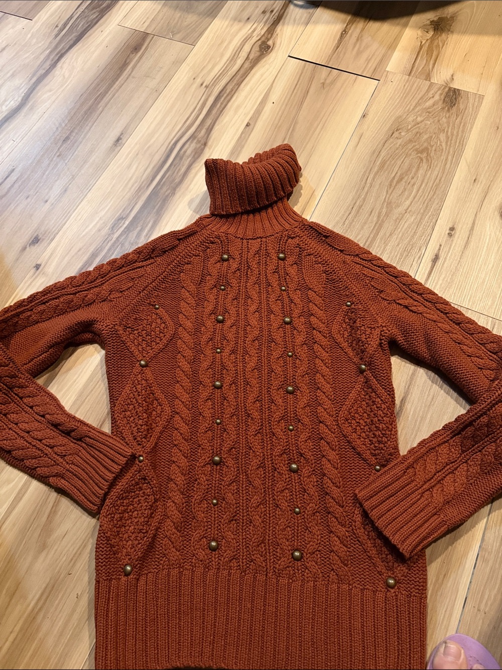 relativity size S brown cable knit turtleneck sweater